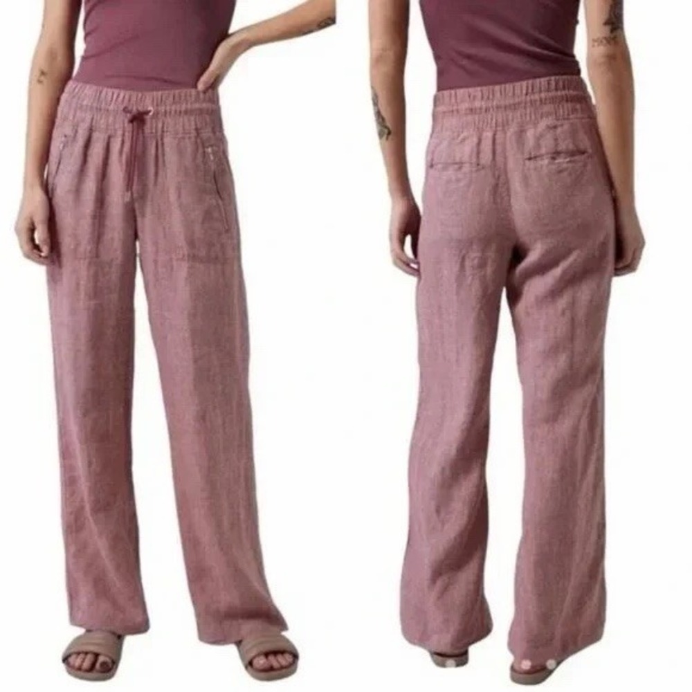 ATHLETA Cabo Pink Linen Drawstring Wide Leg Pants Plus Size 16